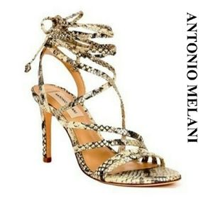 ANTONIO MELANI Vaylyn Snake Print Lace-Up Gold Size 7.5
